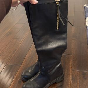 Black Knee-High Boots with Gold Zipper